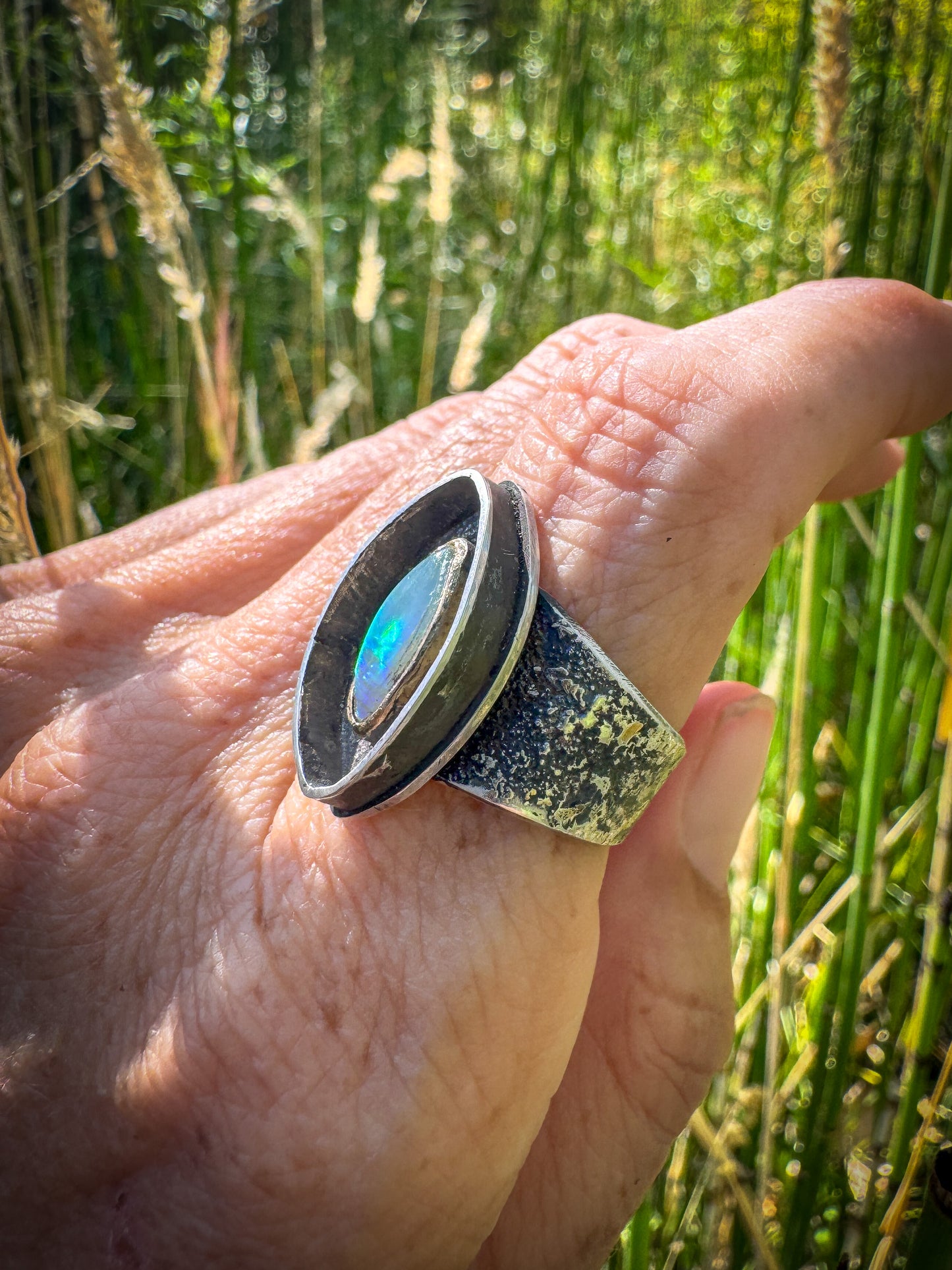 Opal shadowbox ring