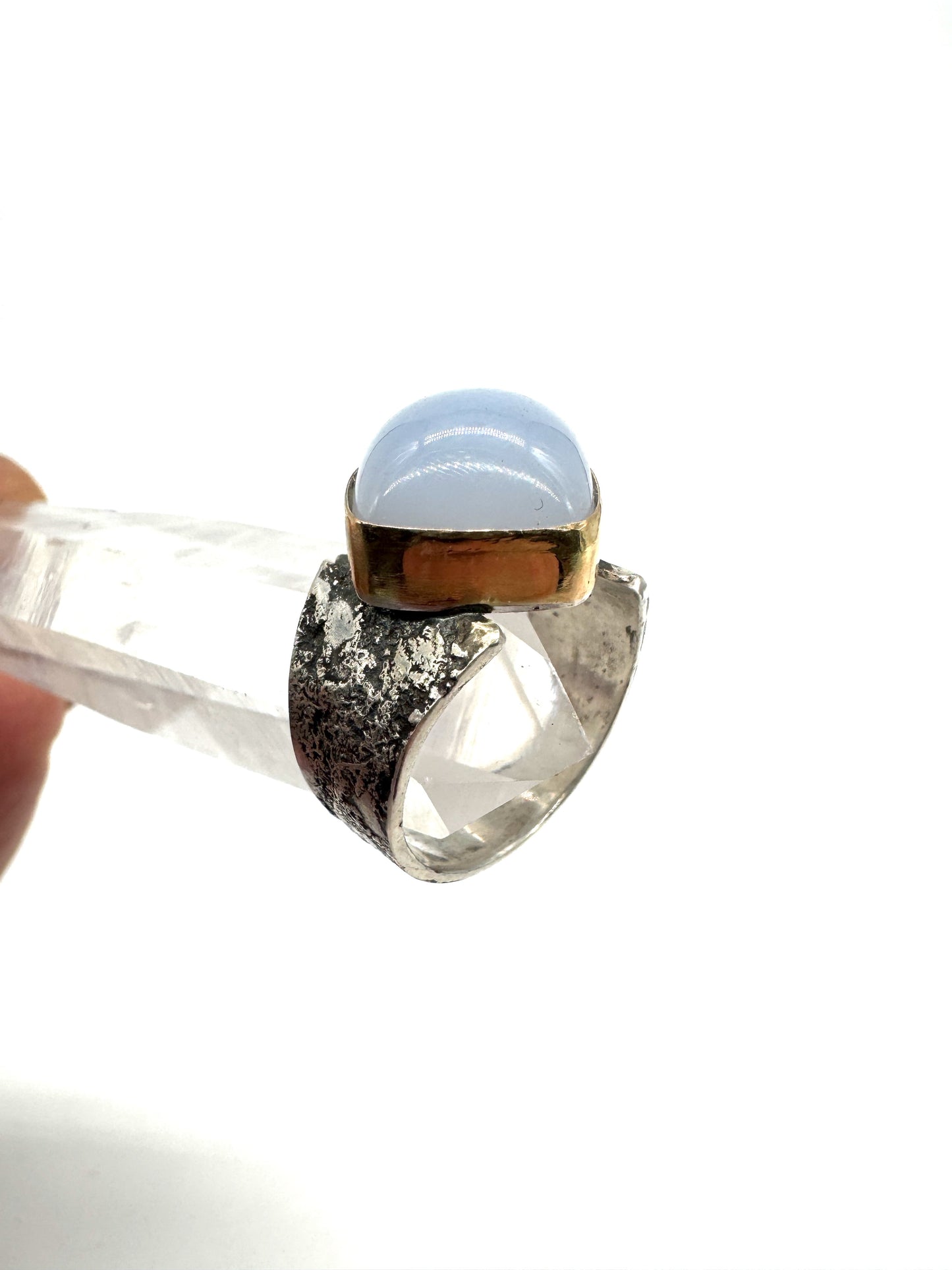 Chalcedony gold and silver ring