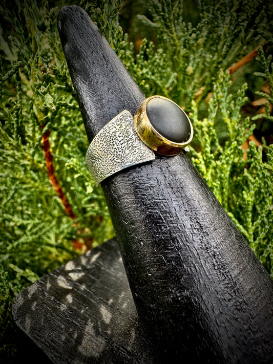 Matte black Obsidian ring, size 7