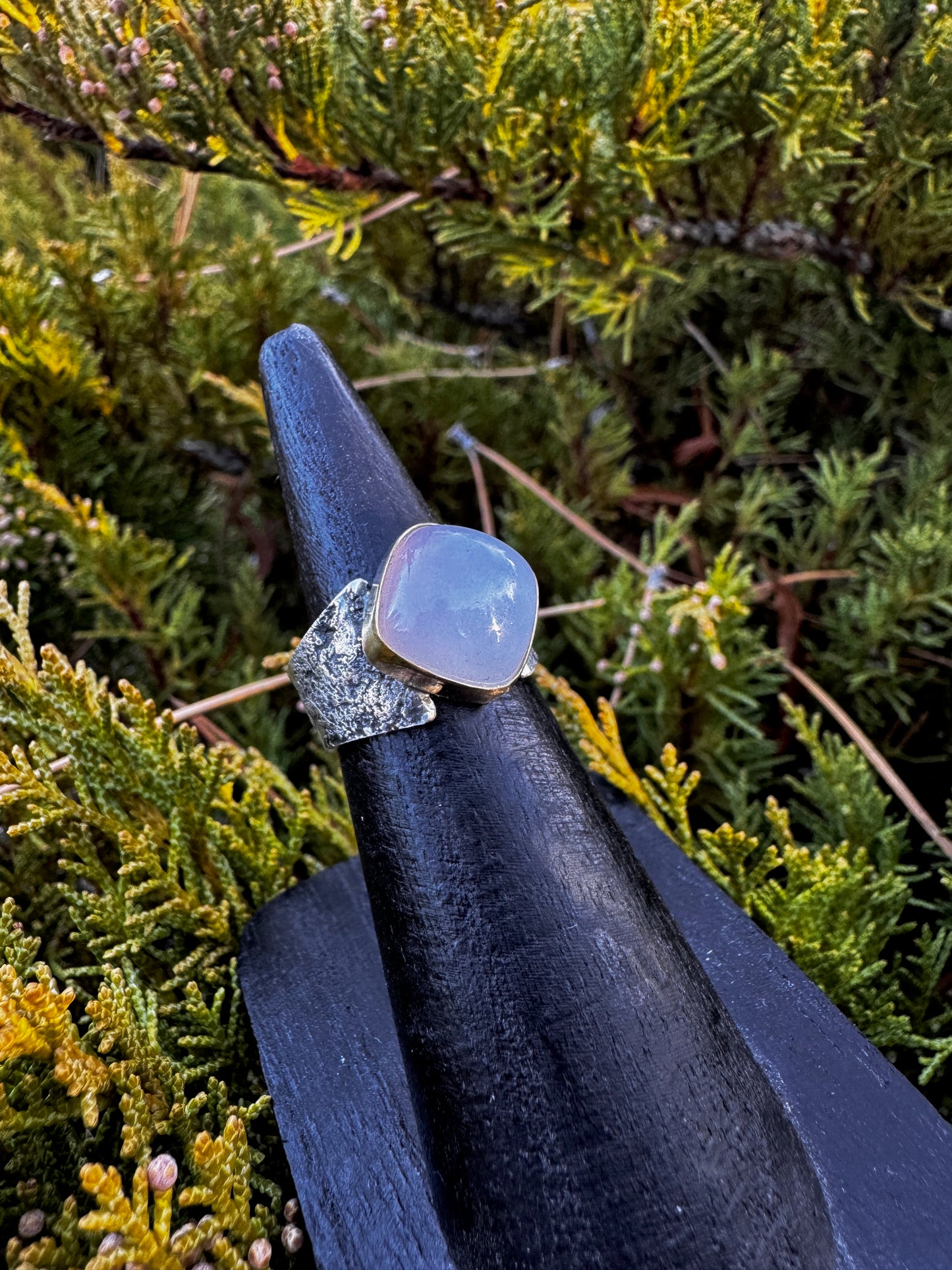 Chalcedony gold and silver ring