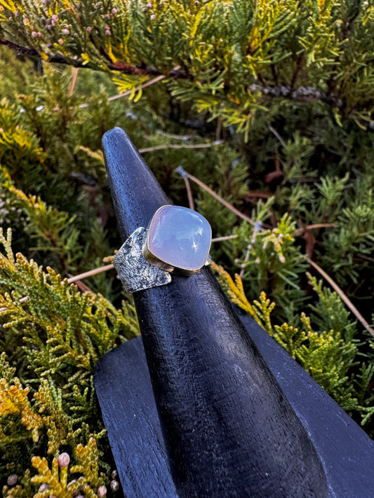 Chalcedony gold and silver ring